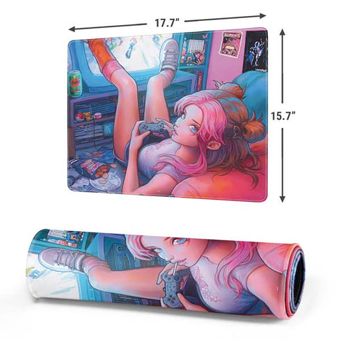 Pink Hair Anime Gamer Girl by Ivy Dolamore Gaming Mouse Pad